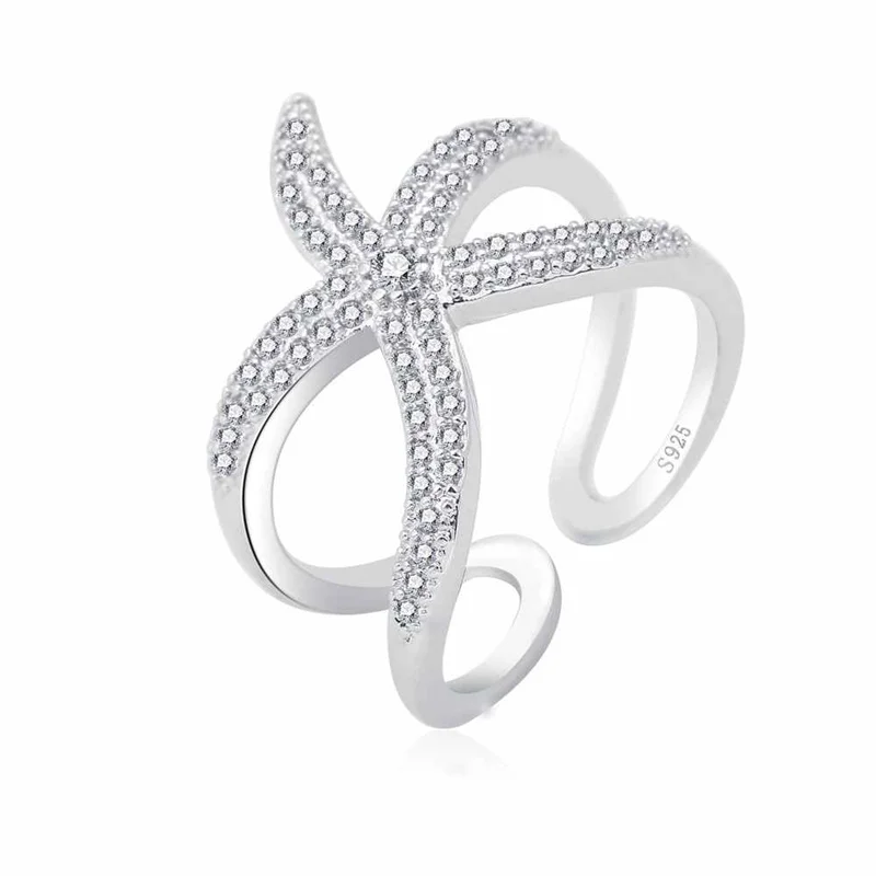 Bague design étoile de mer argentée ajustable