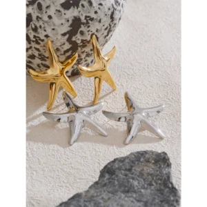 Boucles d'oreilles étoile de mer lisse argentées