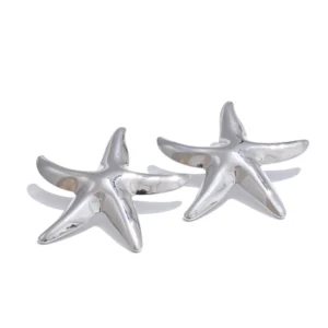 Boucles d'oreilles étoile de mer lisse argentées
