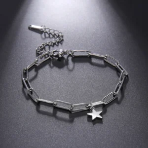 Bracelet à chaîne avec pendentif étoile argenté