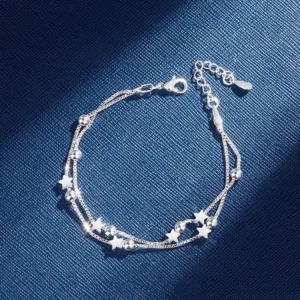 Bracelet étoiles argenté double avec perles