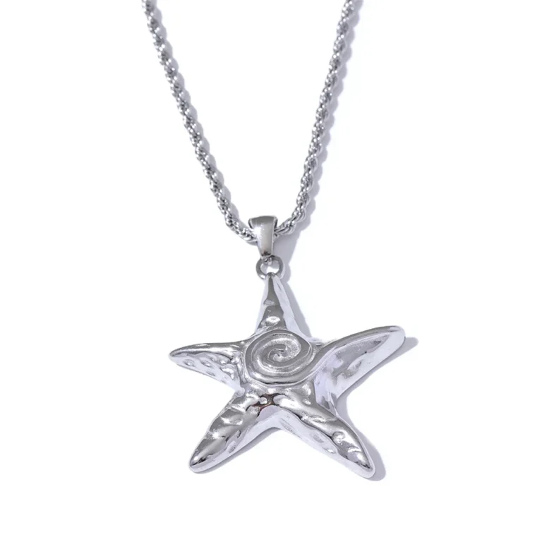 Collier etoile de mer argentée tourbillon