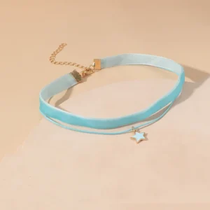 Double collier ras de cou étoile bleu