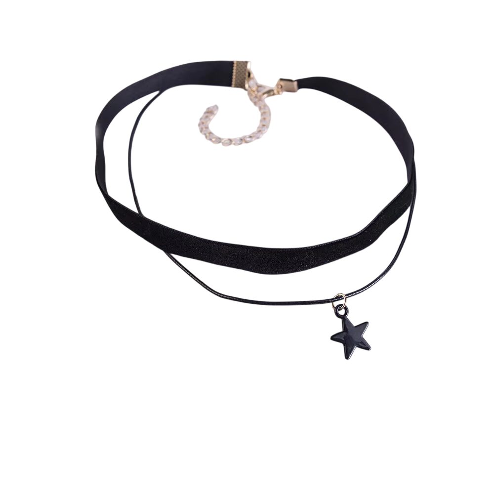 Double collier ras de cou étoile noir