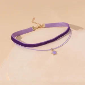 Double collier ras de cou étoile violet