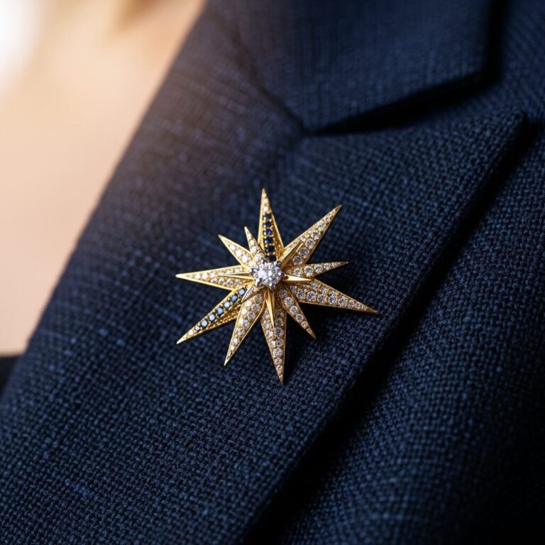broche etoile: découvrez une pièce scintillante alliant élégance et symbolisme. Or et pierres fines, finitions soignées, éclat durable. Portez ce porte-bonheur lumineux et laissez votre style raconter votre rêve.