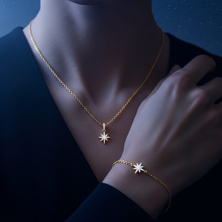 Explorez le ciel étoilé à travers nos bijoux étoile: collier et bracelet raffinés qui capturent lumière et symbole. Des matières nobles, des finitions parfaites, et une signification personnelle (réussite, protection, liberté). Portez un fragment de ciel, racontez votre histoire.