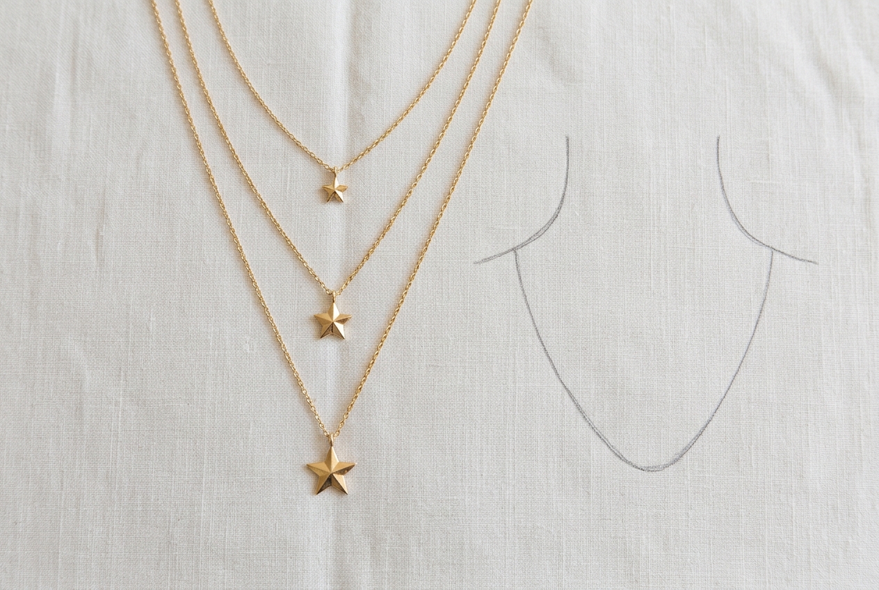 Bijou étoile et morphologie du cou collier court ou long - illustration